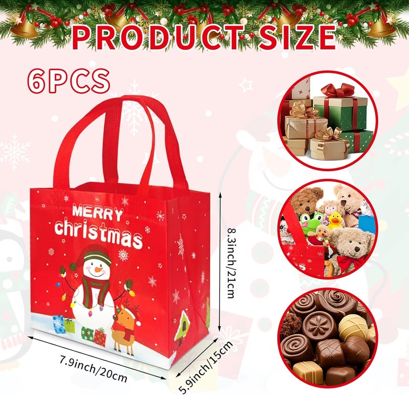 PERFQU 6 Pcs Large Christmas Gift Bags Bulk - Merry Christmas Tote Bags with Handles, Reusable Non-Woven Xmas Snowman Goodie Candy Treat Bag Set for Winter Xmas Party Supplies Favors Gift Wapping - Image 3